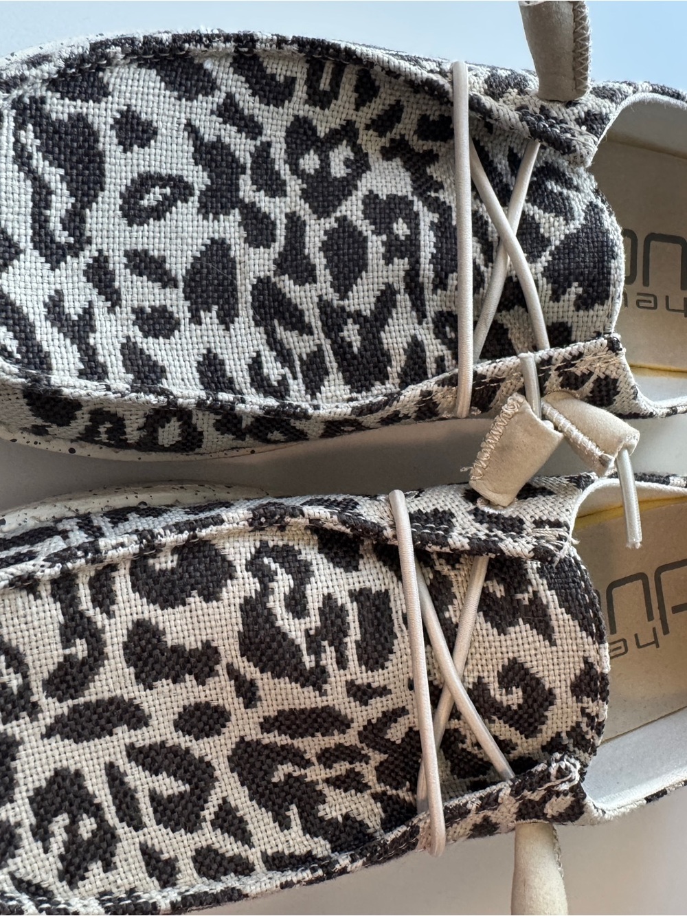 Hey Dude Women's Slip-On Leopard Print Canvas Shoes in Black and Cream